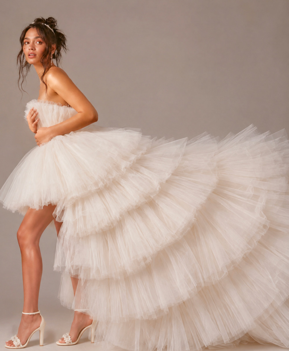 Anthropologie Morphine Lola White Tulle High Low Bridal Wedding Gown Dress Large